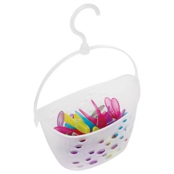 24x Gekleurde wasknijpers in hangmandje 21 x 13 cm van kunststof - Knijpers